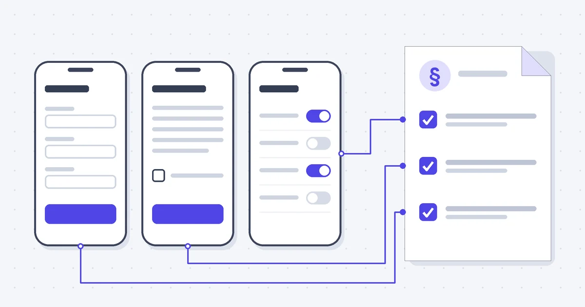 Checklist mapping an app's sign-up, consent and settings screens to DPDP Act sections and Rules